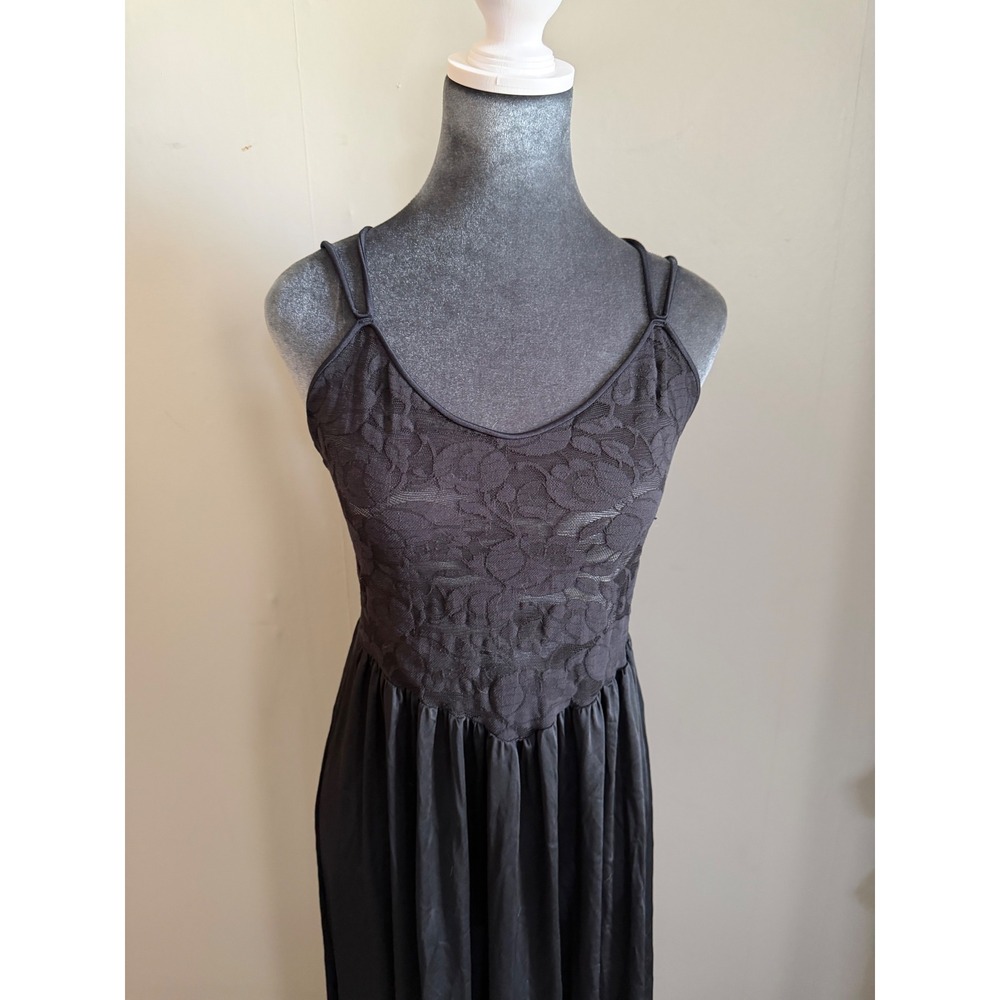 Olga Vintage Black Lace Bodice Maxi slip romantic nightgown Whimsigoth wedding L - Picture 4 of 14